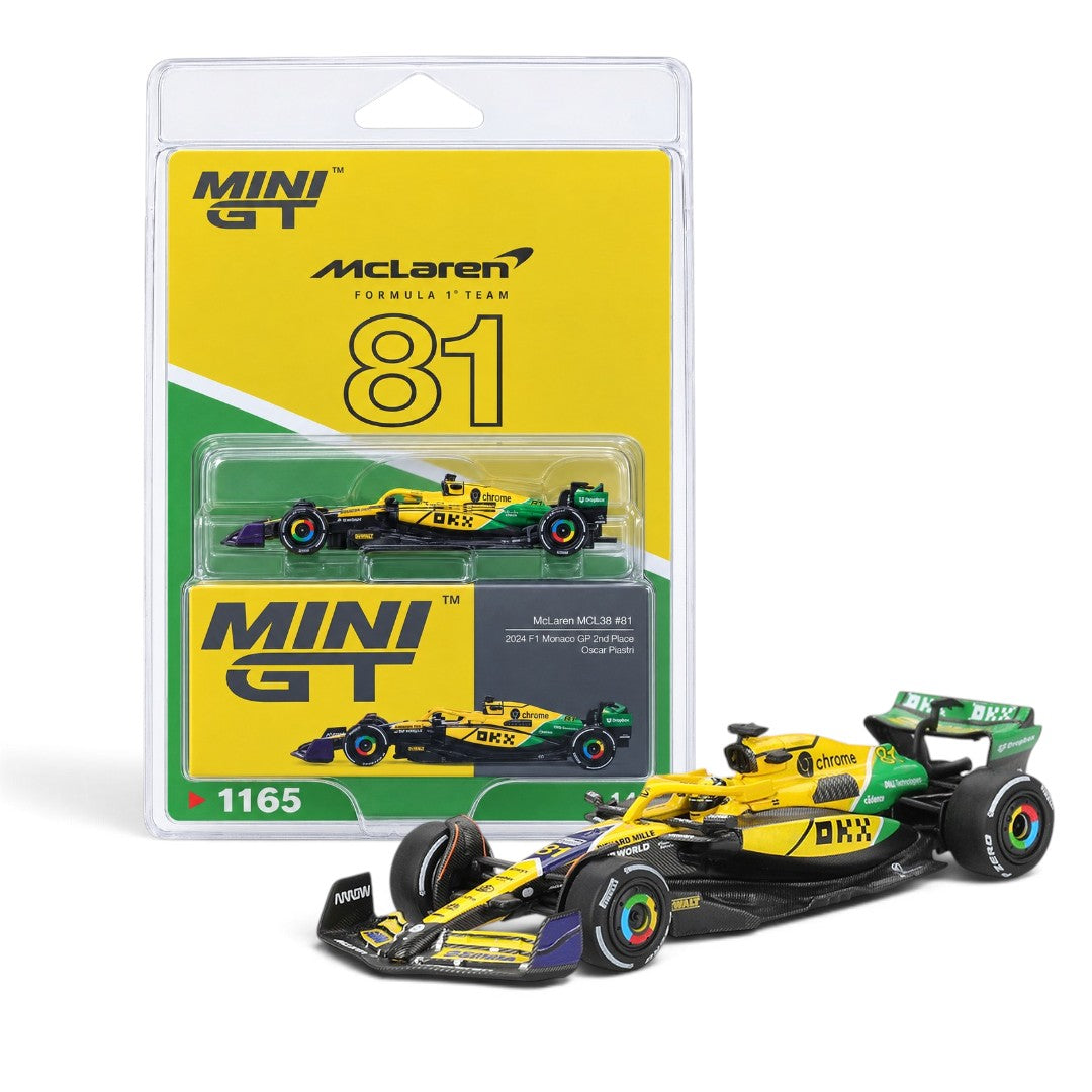 MINI GT 1:64 (Blister Pack) McLaren MCL38 #81 2024 F1 Monaco GP 2nd Place Oscar Piastri Die-Cast Model Car – 1165