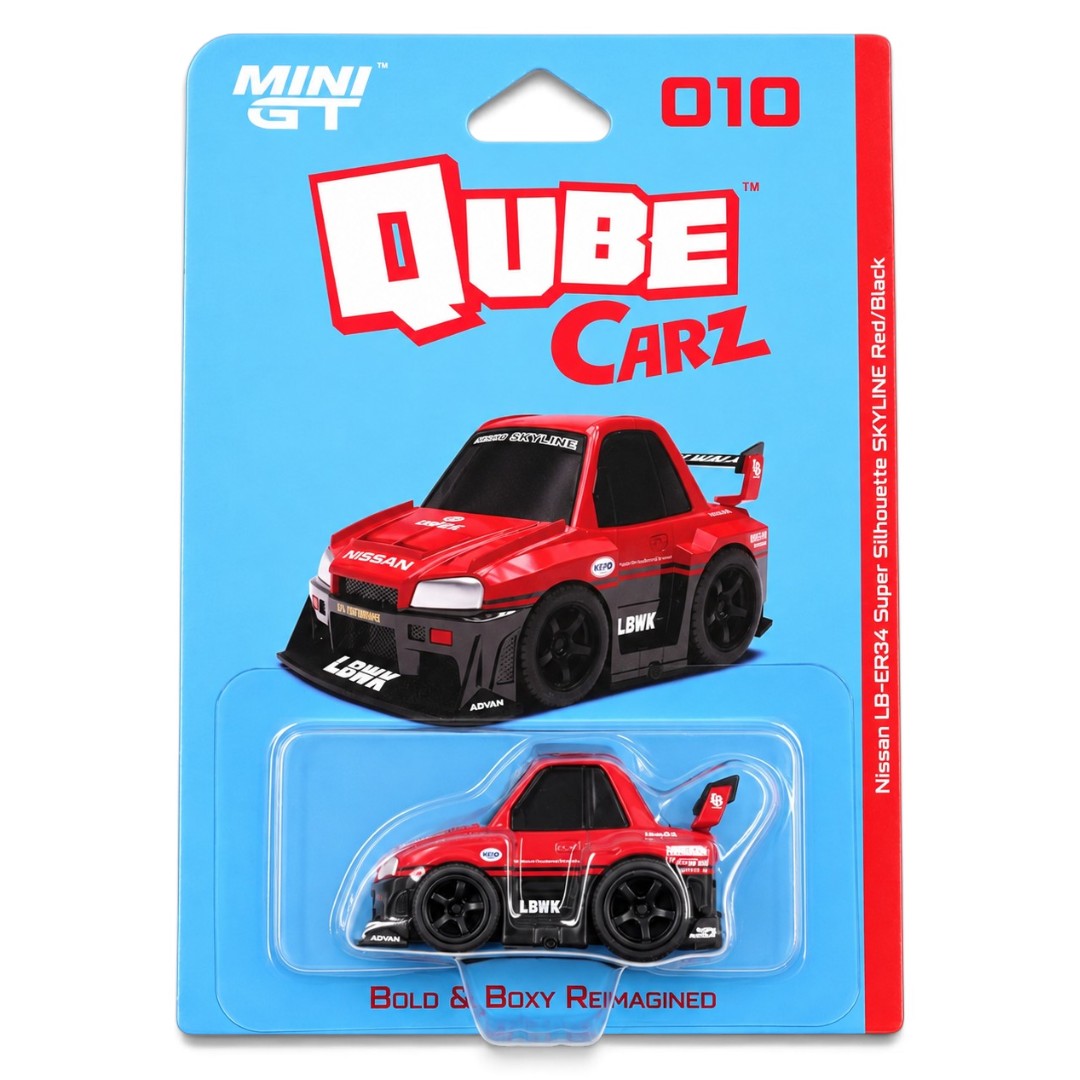 MINI GT 1:64 (Blister Pack) Qube Carz Nissan LB-ER34 Super Silhouette SKYLINE Red/Black – 010