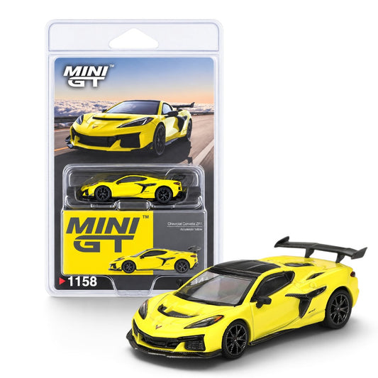 MINI GT 1:64 (Blister Pack) Chevrolet Corvette ZR1 Accelerate Yellow Die-Cast Model Car – 1158