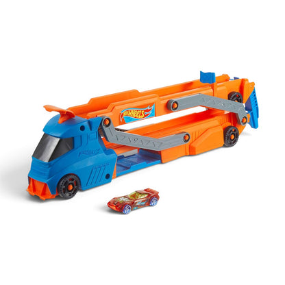Hot Wheels Speed Track Transporter | 2-in-1 Hauler & 30+ Inch Raceway | Includes 1:64 Scale Car