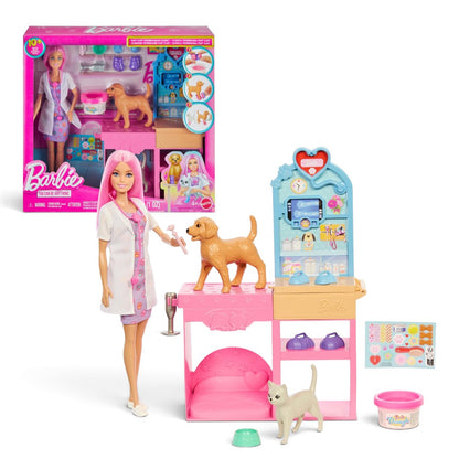 Barbie Fast Cast Veterinarian Clinic Playset | Pet Vet Doll with Dog, Cat & Dough Cast Feature