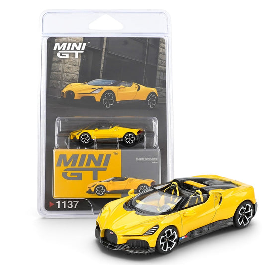 MINI GT 1:64 (Blister Pack) Bugatti W16 Mistral Yellow LHD Diecast Scale Model Car