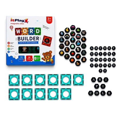 ITPlay Word Builder Learning Magnetic Tiles 72 Pcs Educational Construction & Spelling Learning Set for Kids