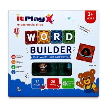 ITPlay Word Builder Learning Magnetic Tiles 72 Pcs Educational Construction & Spelling Learning Set for Kids
