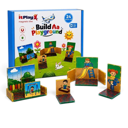 ITPLAY Build Playground Theme Magnetic Tiles 24 Pcs Educational Construction Building Set for Kids
