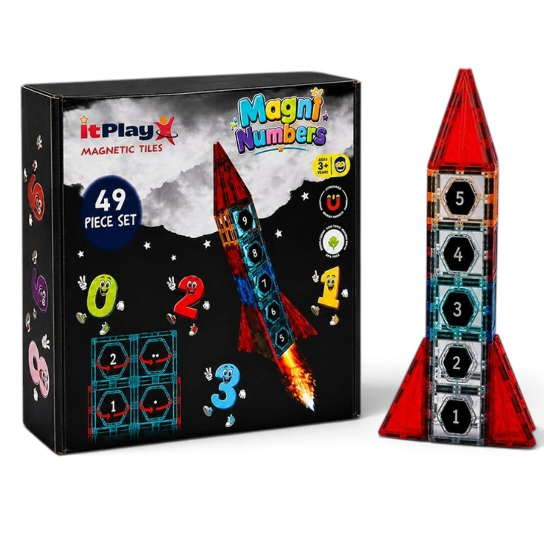 ITPLAY MagniNumbers Learning Magnetic Tiles 49 Pcs Educational Math & Number Learning Building Set for Kids