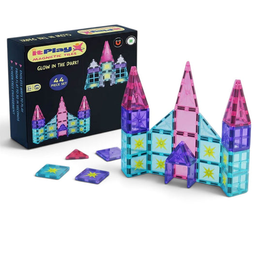ITPLAY Glow Magnetic Tiles 44 Pcs Educational Construction Building Set for Kids