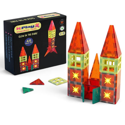 ITPLAY Glow Magnetic Tiles 40 Pcs Educational Construction Building Set for Kids