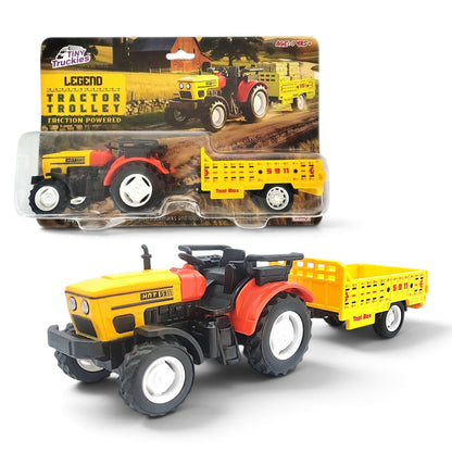 Centy Tractor Trolley Toy | Friction Powered Farm Tractor with Detachable Yellow Cargo Trailer for Kids Age 3+