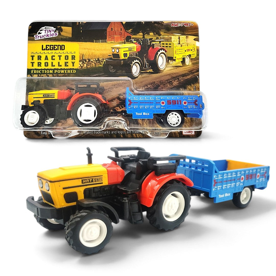 Centy Tractor Trolley Toy (Blue Trailer) | Friction Powered Farm Tractor with Detachable Cargo Trailer for Kids Age 3+
