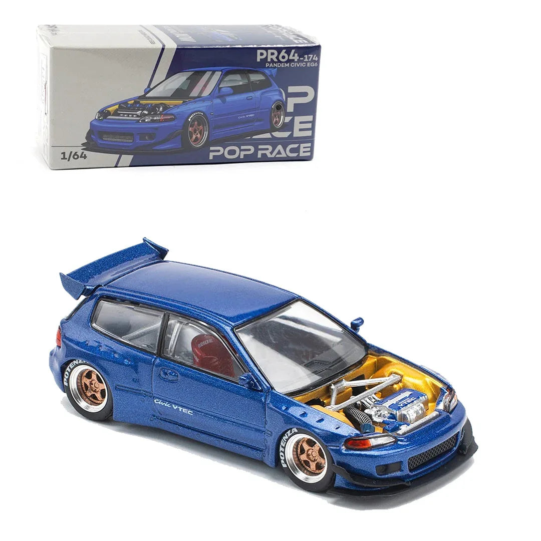 PARA64 POP Race 1:64 Pandem EG6 Metallic Blue – Diecast Model Car with Open Hood