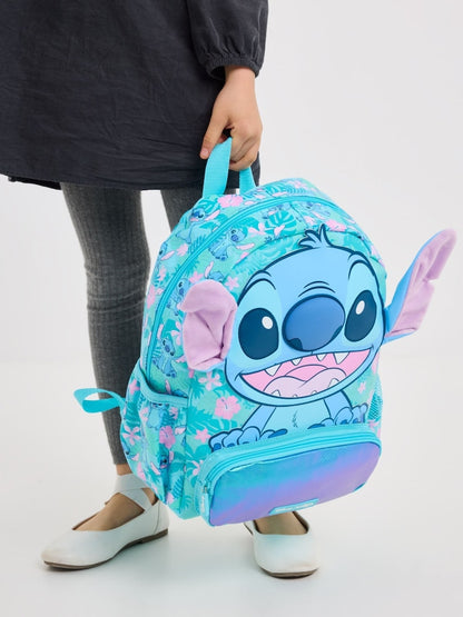 Smiggle Disney Stitch Backpack 32cm with 3D Ears, Front Zip Pocket & Side Bottle Pockets – Blue