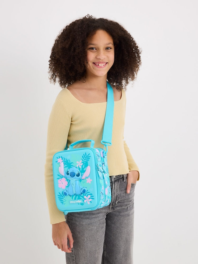 Smiggle Disney Stitch Hardtop Lunch Bag with Shoulder Strap – Insulated Kids Lunch Box with Bottle Holder & Carry Handle – Blue