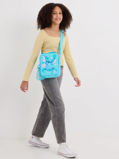 Smiggle Disney Stitch Hardtop Lunch Bag with Shoulder Strap – Insulated Kids Lunch Box with Bottle Holder & Carry Handle – Blue