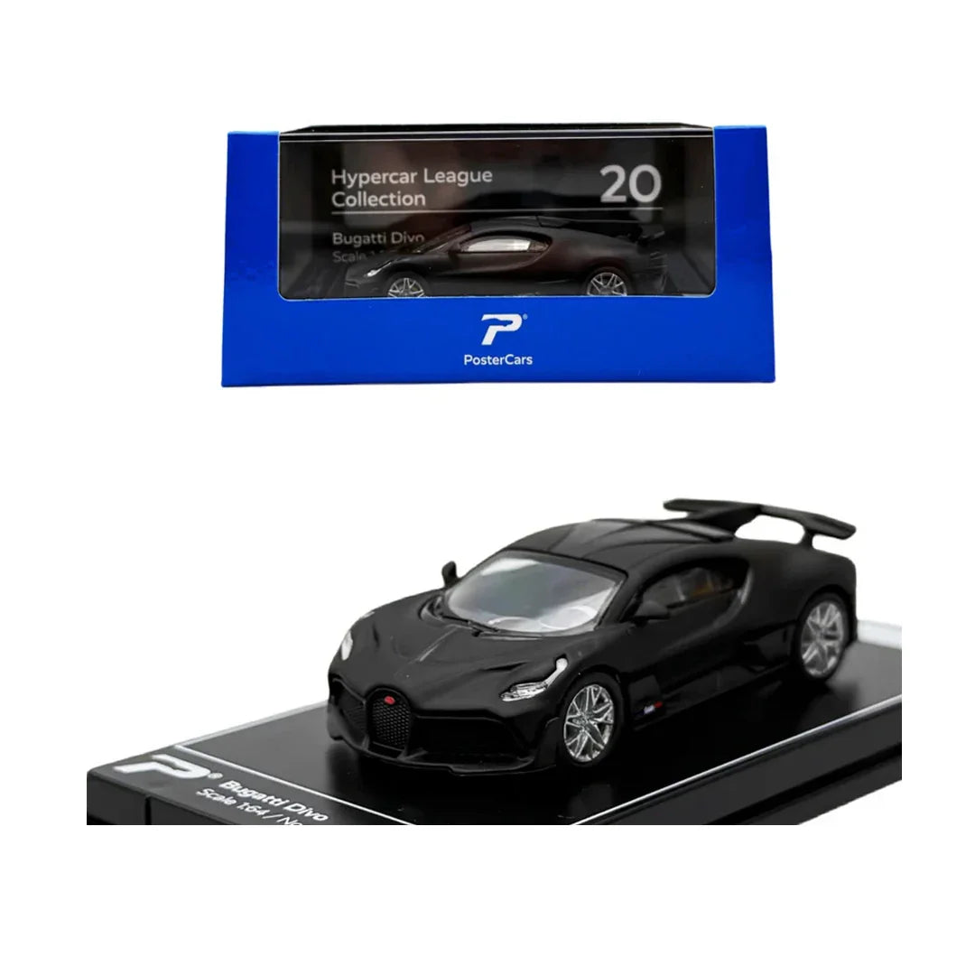 PosterCars 1:64 Bugatti Divo – Black – Acrylic Box | Hypercar League Collection #19 - Jaiman Toys