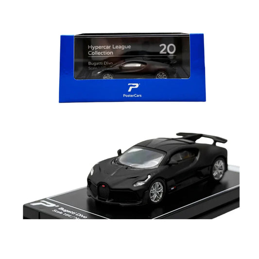 PosterCars 1:64 Bugatti Divo – Black – Acrylic Box | Hypercar League Collection #19 - Jaiman Toys