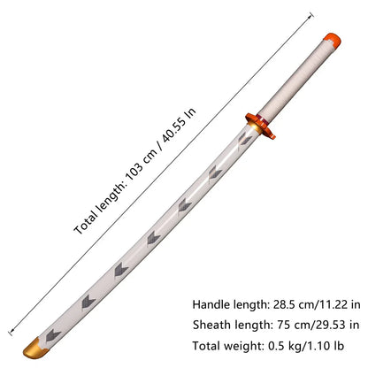 Demon Slayer Rengoku Kyojuro Samurai Sword – Flame Pillar Wooden Katana With Light Effect | Anime Cosplay Prop Sword for Kids & Collectors (Black & Red Blade)