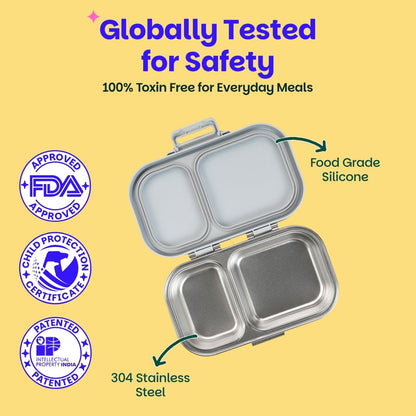 Basil Classic Grey 600ml Stainless Steel Lunch Box | 2-Section Leak-Proof Tiffin Box