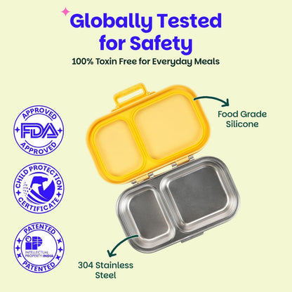 Basil Kitty Party 600ml Stainless Steel Lunch Box | 2-Section Leak-Proof Kids Tiffin Box