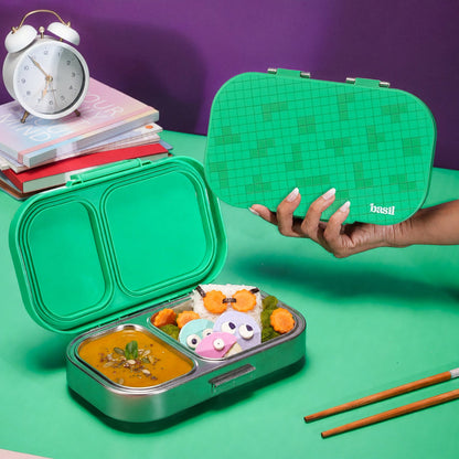 Basil Retro Stack 600ml Stainless Steel Lunch Box | 2-Section Leak-Proof Tiffin Box