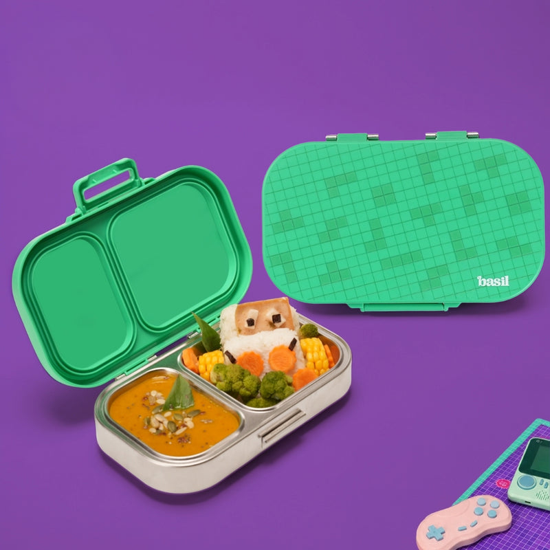 Basil Retro Stack 600ml Stainless Steel Lunch Box | 2-Section Leak-Proof Tiffin Box