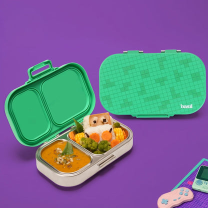 Basil Retro Stack 600ml Stainless Steel Lunch Box | 2-Section Leak-Proof Tiffin Box