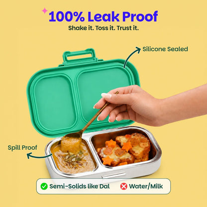Basil Retro Stack 600ml Stainless Steel Lunch Box | 2-Section Leak-Proof Tiffin Box