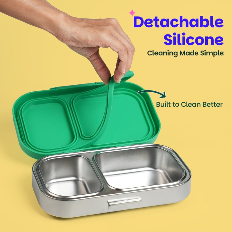Basil Retro Stack 600ml Stainless Steel Lunch Box | 2-Section Leak-Proof Tiffin Box