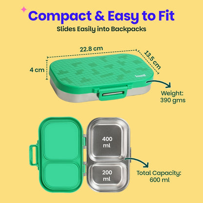 Basil Retro Stack 600ml Stainless Steel Lunch Box | 2-Section Leak-Proof Tiffin Box