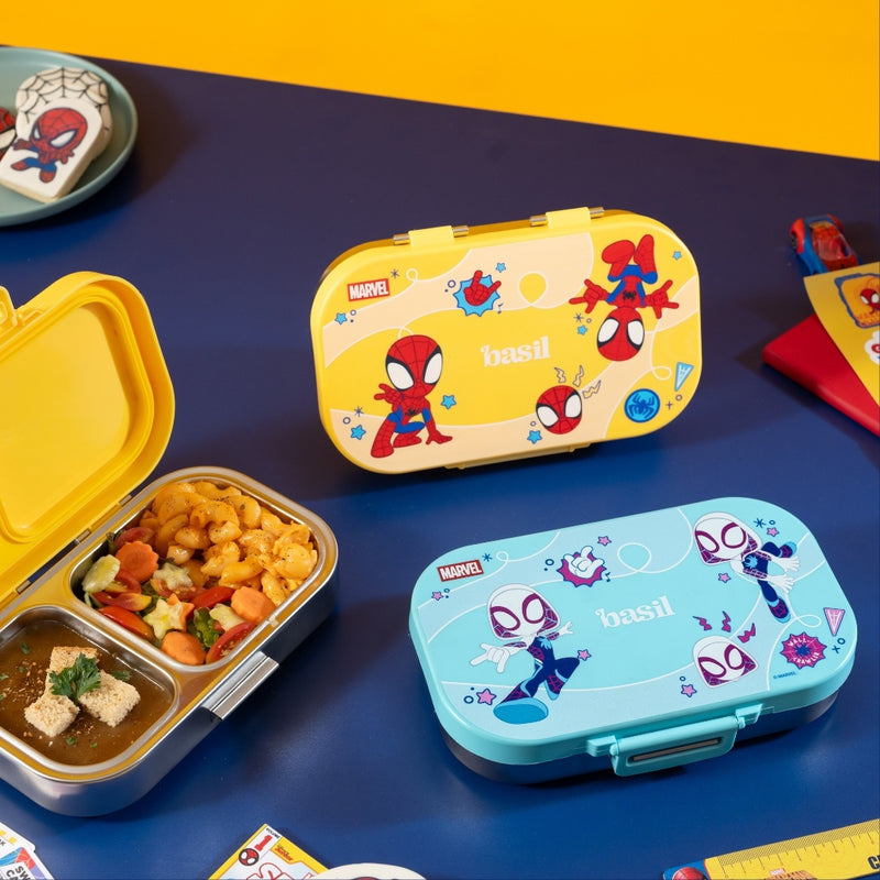 Basil Marvel Spidey Slingy Star 600ml Stainless Steel Lunch Box | 2-Section Kids Tiffin Box