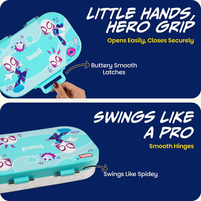Basil Marvel Spidey Slingy Star 600ml Stainless Steel Lunch Box | 2-Section Kids Tiffin Box