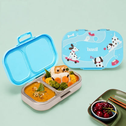 Basil Wiggly Woof 600ml Stainless Steel Lunch Box | 2-Section Leak-Proof Kids Tiffin Box
