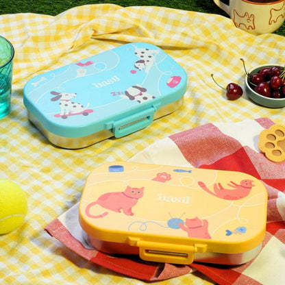 Basil Wiggly Woof 600ml Stainless Steel Lunch Box | 2-Section Leak-Proof Kids Tiffin Box