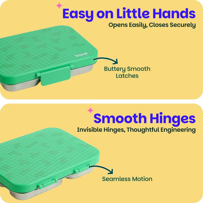 Basil Retro Stack 1000ml Stainless Steel Bento Lunch Box | 4-Section Leak-Proof Kids Tiffin Box