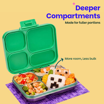 Basil Retro Stack 1000ml Stainless Steel Bento Lunch Box | 4-Section Leak-Proof Kids Tiffin Box