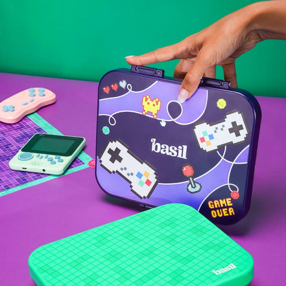 Basil Pixel Rush 1000ml Stainless Steel Bento Lunch Box | 4-Section Leak-Proof Kids Tiffin Box