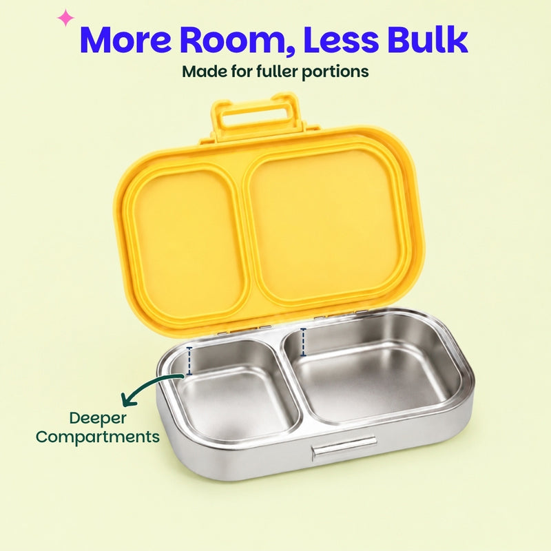 Basil Kitty Party 600ml Stainless Steel Lunch Box | 2-Section Leak-Proof Kids Tiffin Box