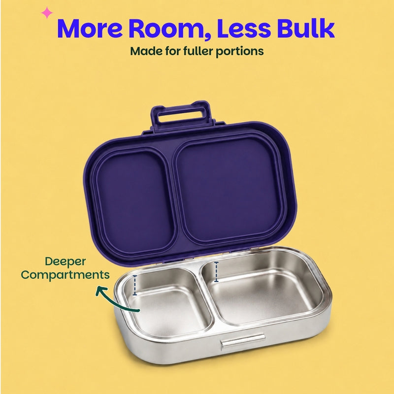 Basil Pixel Rush 600ml Stainless Steel Lunch Box | 2-Section Leak-Proof Kids Tiffin Box