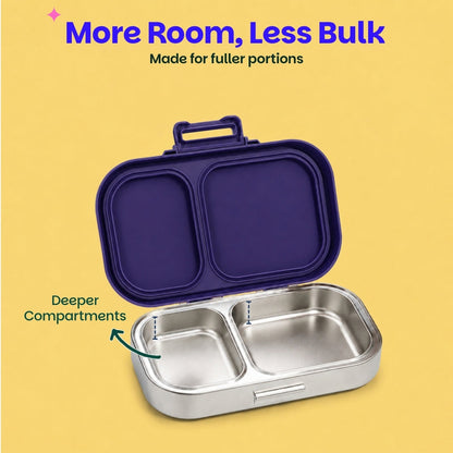 Basil Pixel Rush 600ml Stainless Steel Lunch Box | 2-Section Leak-Proof Kids Tiffin Box