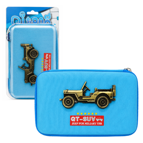 Qitong Military Jeep 3D Hard Shell Pencil Case for Kids, EVA Zipper Pencil Box, Large Capacity School Stationery Organizer, Shockproof & Water-Resistant, Blue