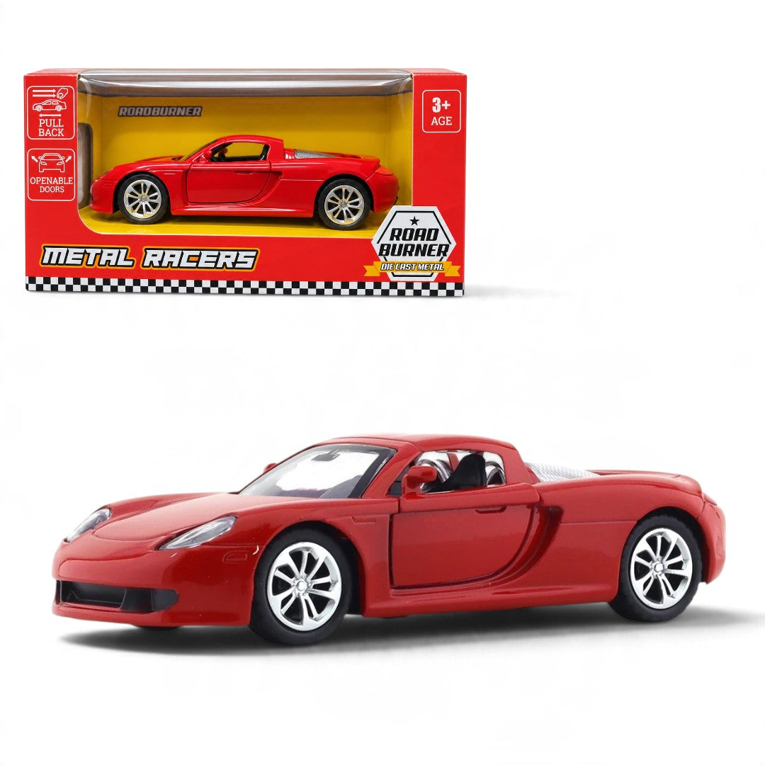 Road Burner 1:36 Red Die-Cast Sports Car with Pull-Back Action & Opening Doors