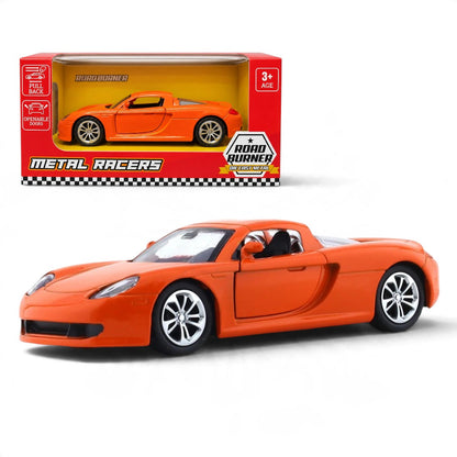 Road Burner 1:36 Orange Die-Cast Sports Car with Pull-Back Action & Opening Doors
