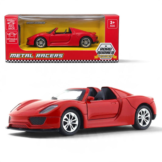 Road Burner 1:36 Red Die-Cast Sports Car with Pull-Back Action & Opening Doors