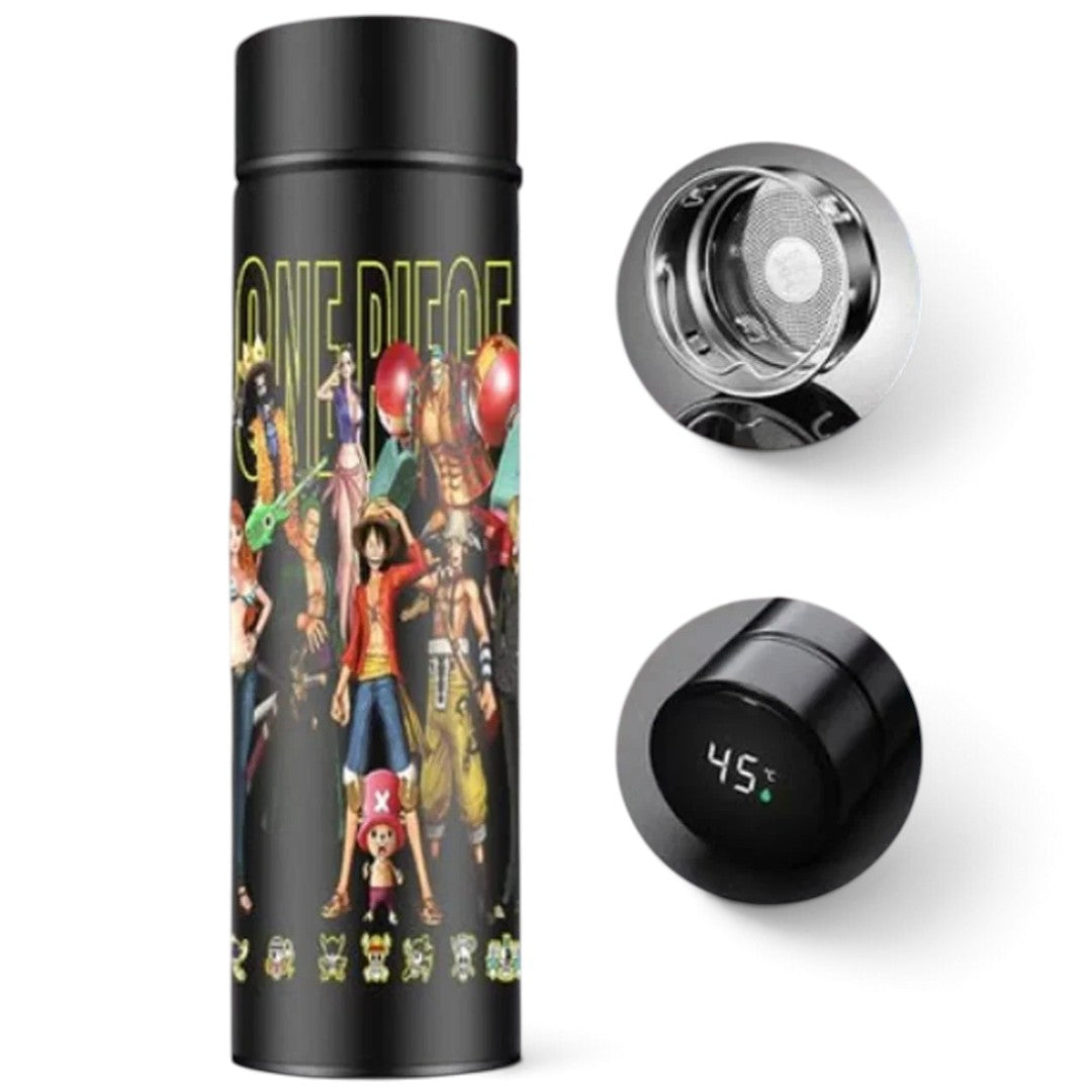 One Piece Anime 500ml Stainless Steel Vacuum Flask with LED Temperature Display & Tea Strainer – Hot & Cold Thermos Bottle