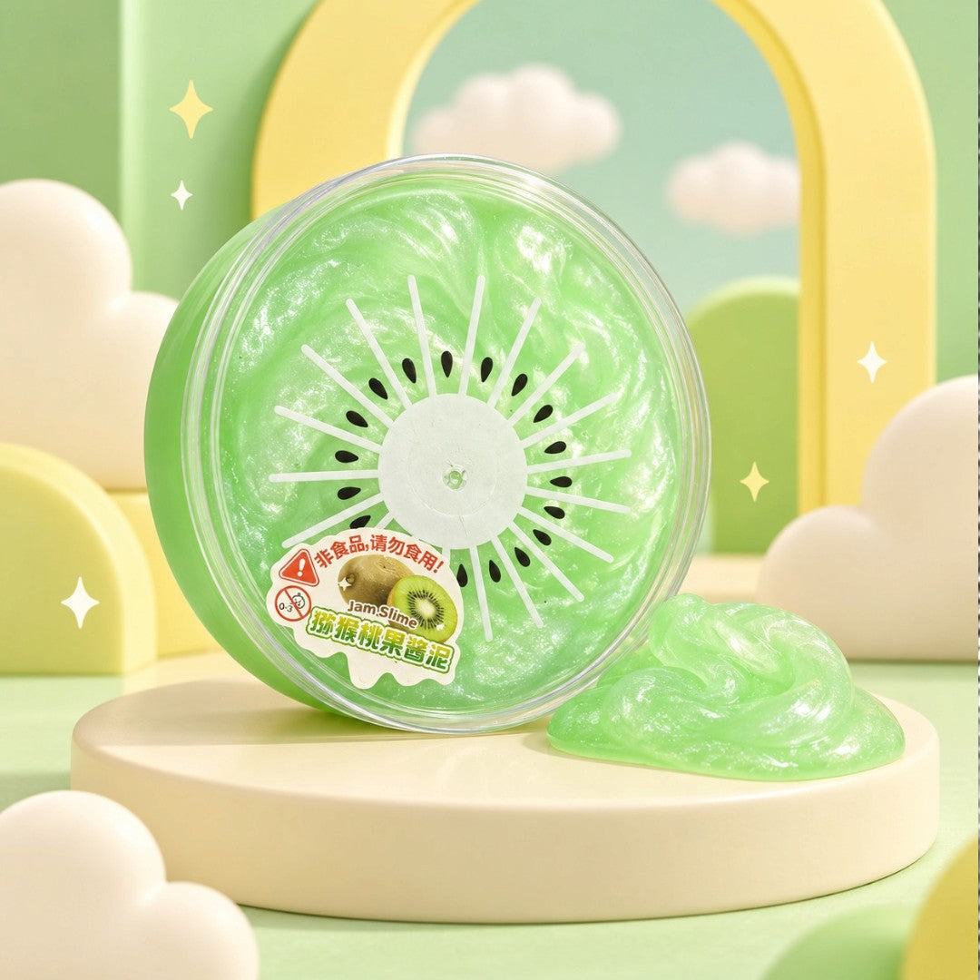 Kiwi Fruit Jam Slime in Kiwi-Shaped Container – Green Sensory Play Slime, 1 Piece