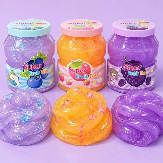Super Fruit Tea Glitter Slime Jar – Stretchy Sensory Play Toy, Assorted Design, 1 Piece (Jar)