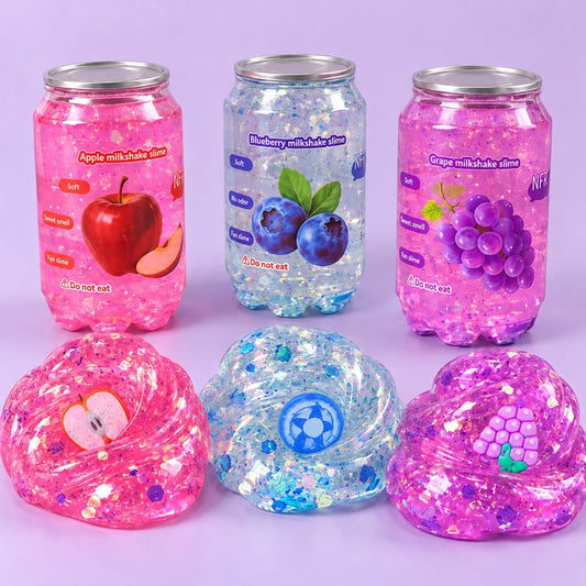 Fruit Milkshake Glitter Slime with Fruit Charm – Stretchy Sensory Play Toy, 1 Random Assorted Container