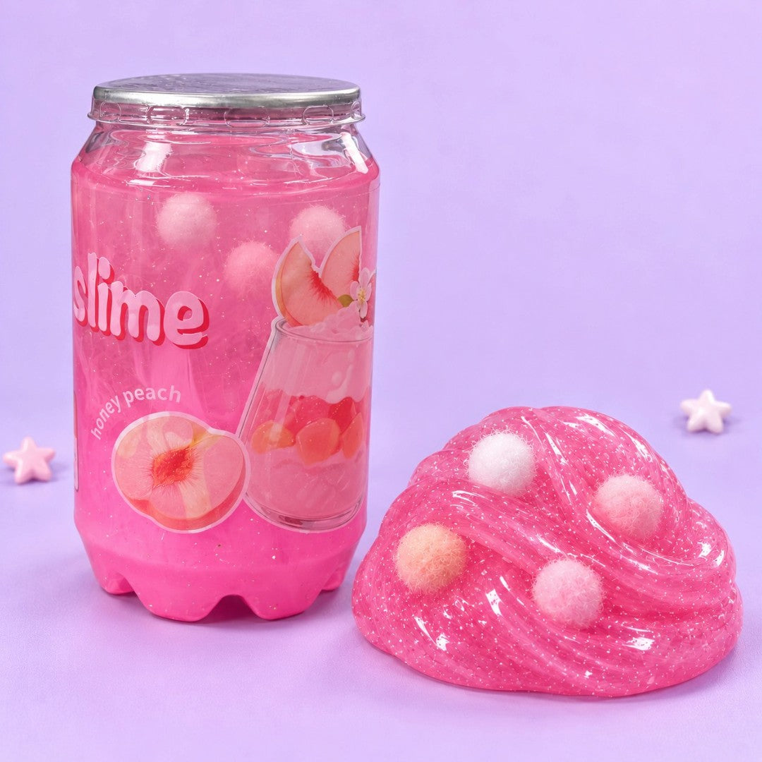 Peach Slime with White Balls – Pink Stretchy Sensory Play Toy in Fruit-Themed Container, 1 Piece