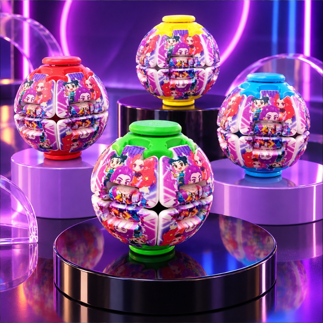 Transforming Fingertip Spinner Ball with Huntrix Girl Design – Fidget Toy, 1 Random Colour