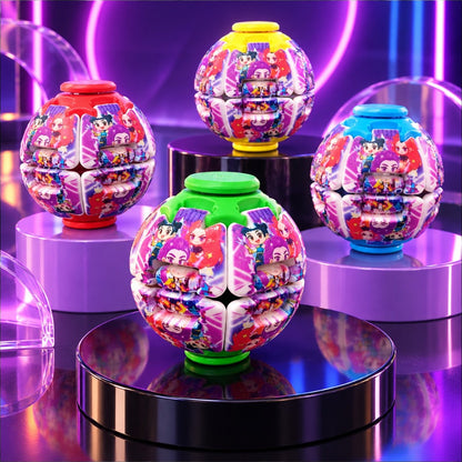 Transforming Fingertip Spinner Ball with Huntrix Girl Design – Fidget Toy, 1 Random Colour